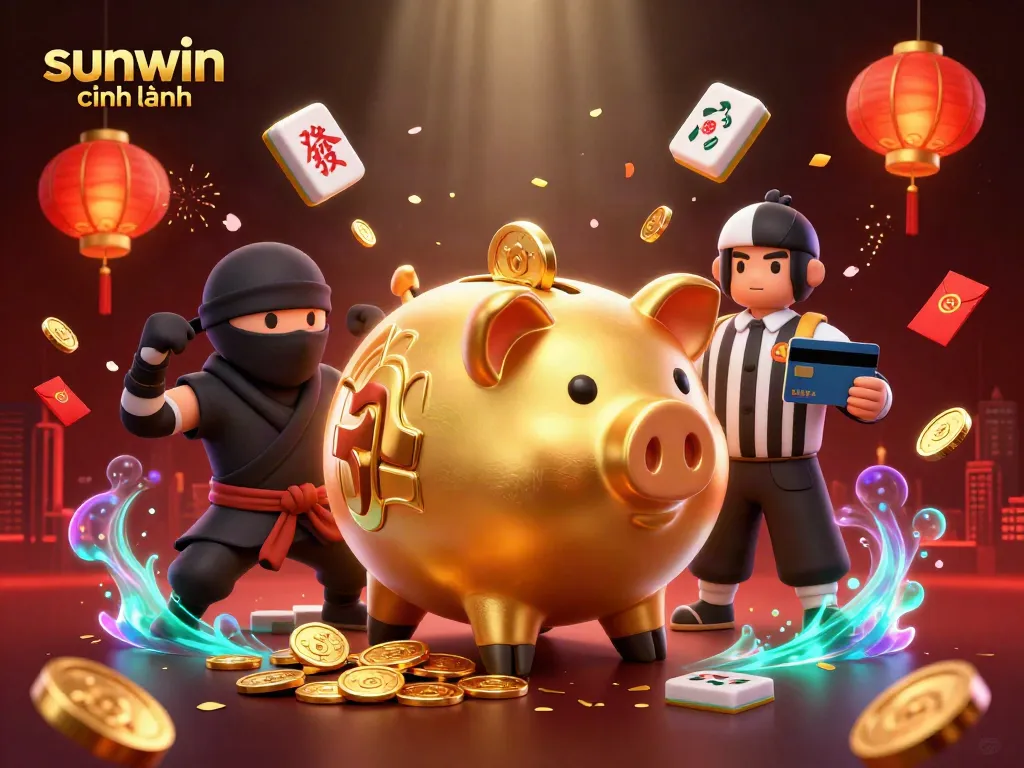 Win big with sunwin chính hãng as golden piggy bank and ninja characters battle it out!
