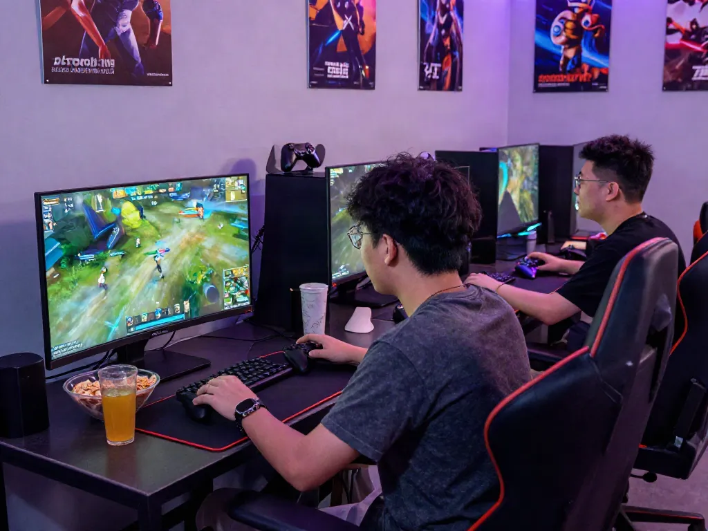 Friends enjoying a vibrant gaming session playing rokok88 in a dynamic lounge.