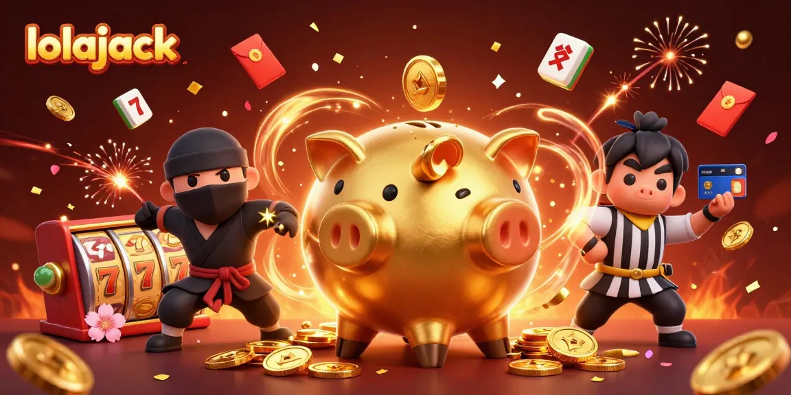 Engage with the vibrant lolajack slot scene featuring a piggy bank sumo wrestler amid fireworks and gold coins.