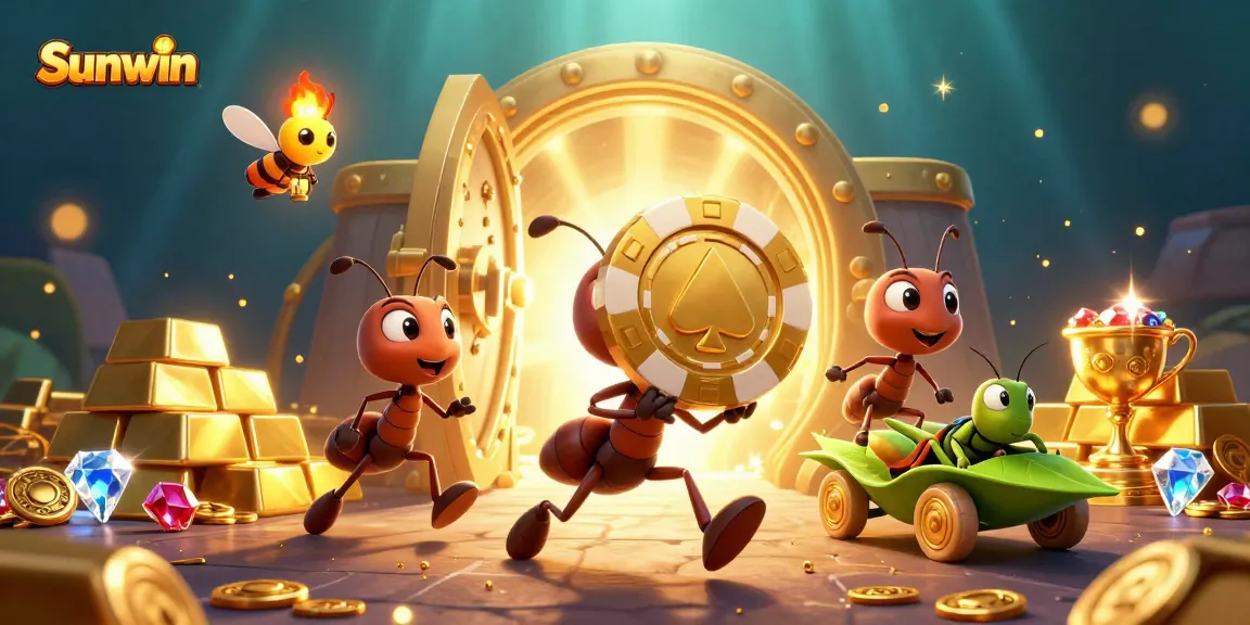 Experience the thrill of winning with Sunwin's vibrant casino illustration showcasing fun characters on a heist.